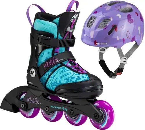 K2 MARLEE PRO Kinder Inline Skate light blue/purple inkl. ALPINA XIMO 2 purple hearts gloss Warehouse One Top-Preis