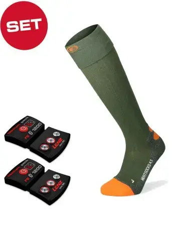 Bestpreis Lenz HEAT 4.1 Socken green/orange inkl. LITHIUM RCB 1200 Pack Warehouse One