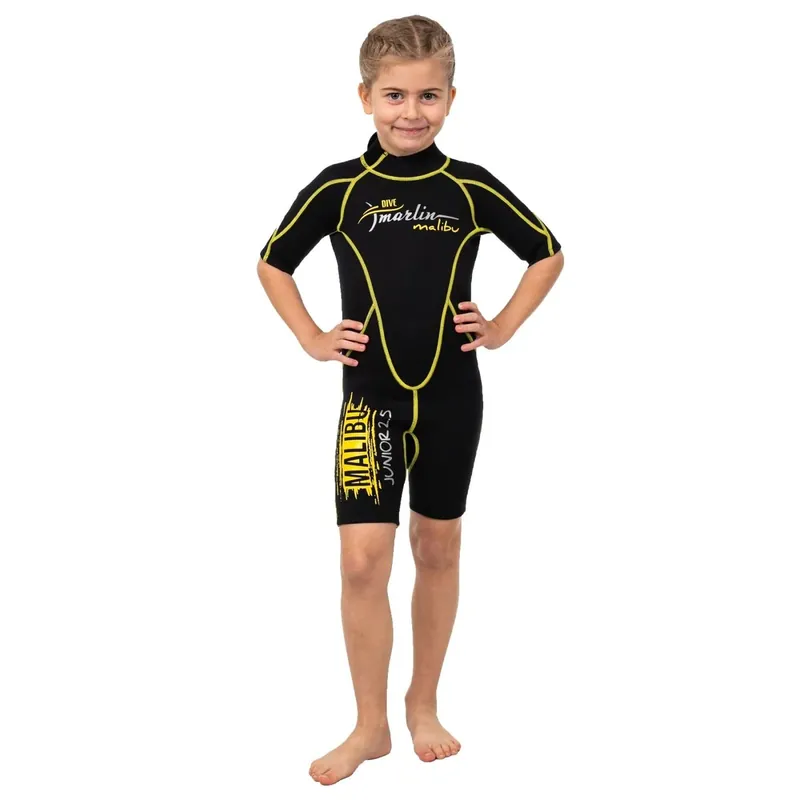 Snorkeling Shorty Wetsuit Malibu Kids 2.5mm Black-Yellow Size XS Marlin 117628 Finale Aktion