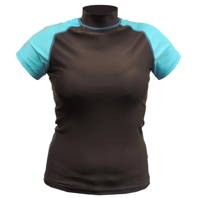 Aqua Lung Damen Rash Guard Lycra Shirt Sonnenschutz kurzarm braun/türkis - Groesse (34-36) S Wassersporteuropa Top-Angebot