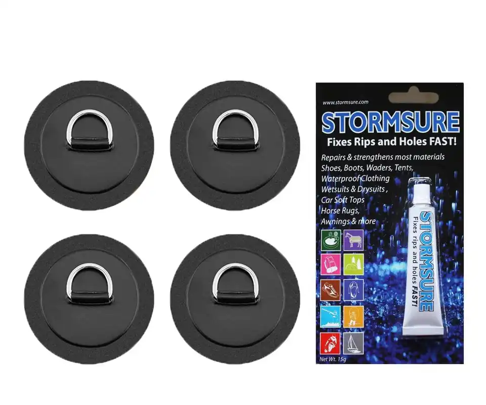 BRUNELLI D-RING PAD Set SUP Board Kajaksitz Befestigung 4x Patch inkl 15g Kleber SUP Board Wassersporteuropa Sonderaktion