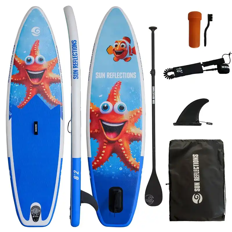Mega-Angebot Sun Reflections Kids SUP 8‘2 aufblasbar Kinder Board Paddel Set 250x66x10cm - Farbe STAR (250x66cm) Wassersporteuropa