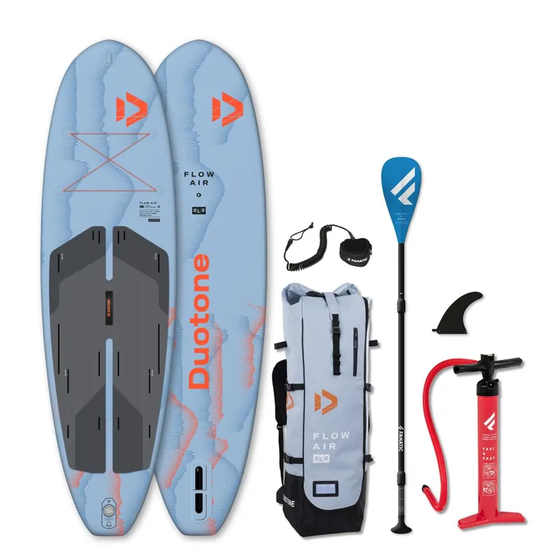 DUOTONE FLOW AIR SLS 9‘8 iSUP SUP Board Allround leicht Set 6,6Kg Wassersporteuropa Geprüft