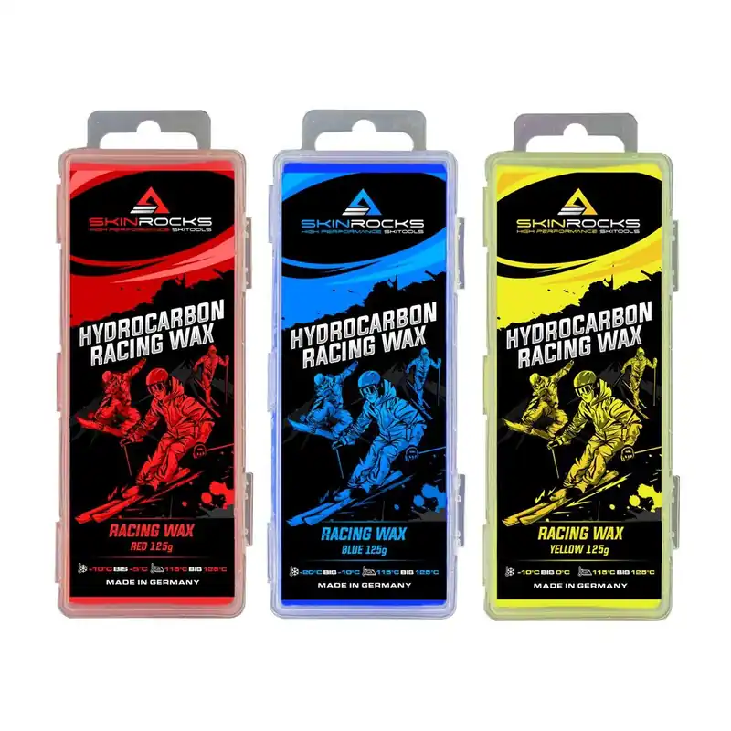 Preisreduziert SkinRocks Hydrocarbon Racing Wachs Mix Ski LL Snowboard Wax Red-Blue-Yellow 375g Wassersporteuropa