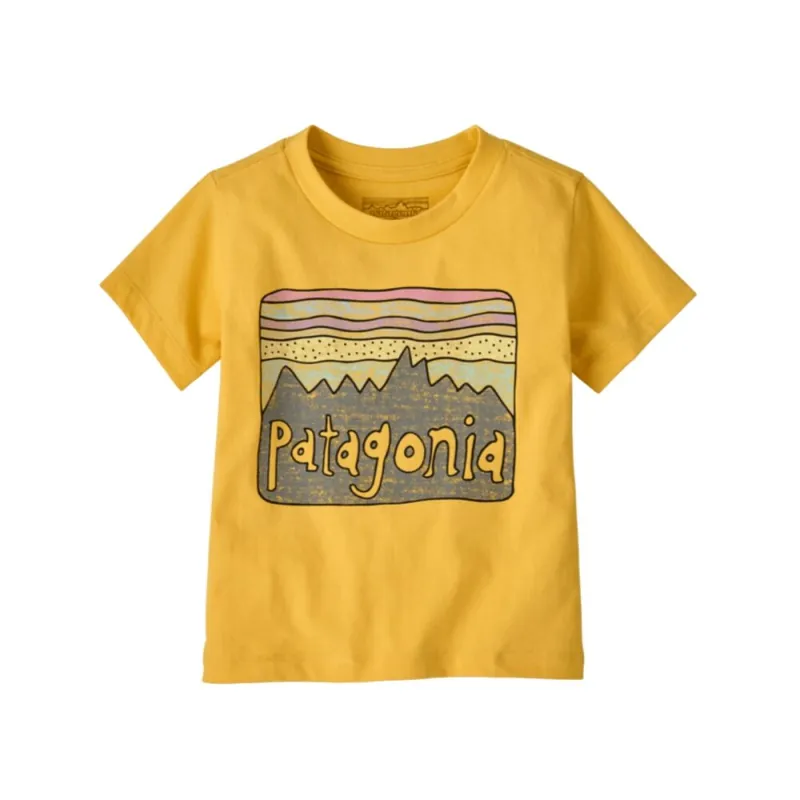 Neu Patagonia Baby T-Shirt Fritz Roy Sides Nectar Yellow 12-18 Mon