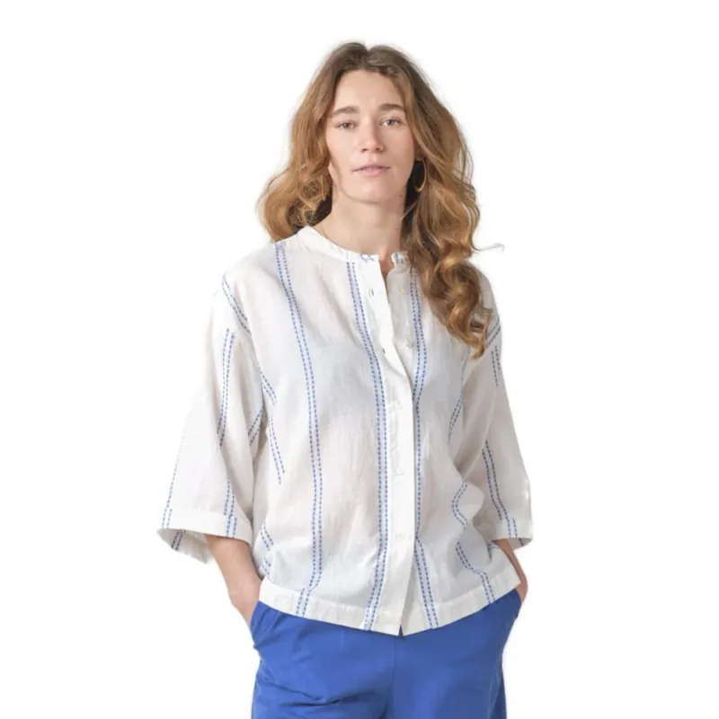 Klitmoller Collective May Shirt GOTS White/Surf Blue S Sale