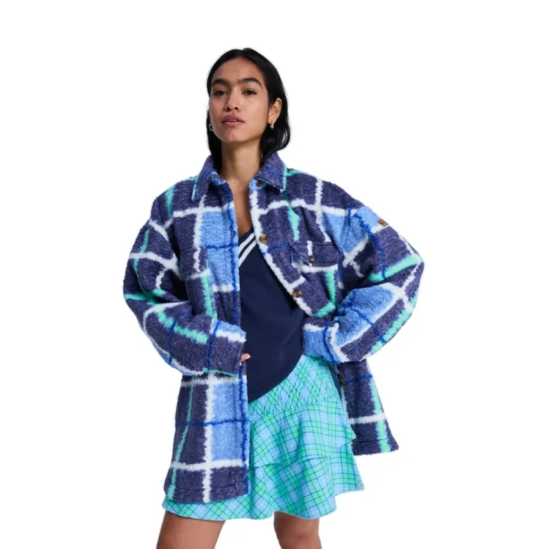 Echt Roxy Over And Above Karierte Fleece Hemdjacke Dutch Blue Plaid Fade M